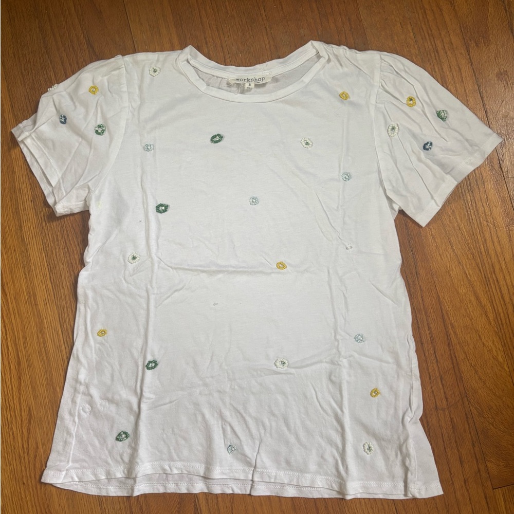 Workshop White Beaded Floral Short Sleeve T-Shirt